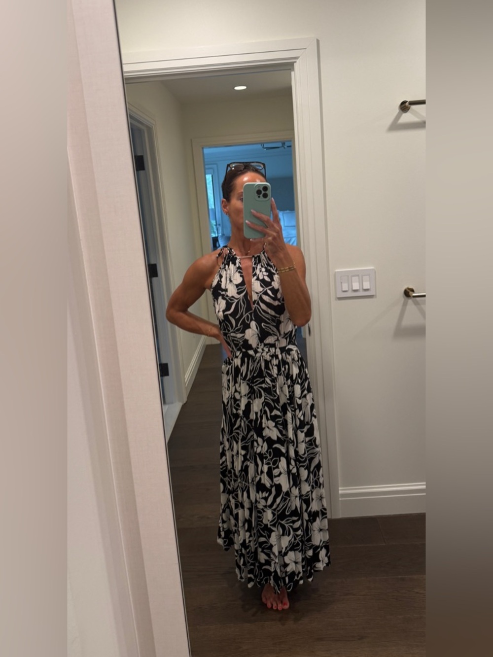 Polo by Ralph Lauren Black & White Halter Floral Maxi Dress